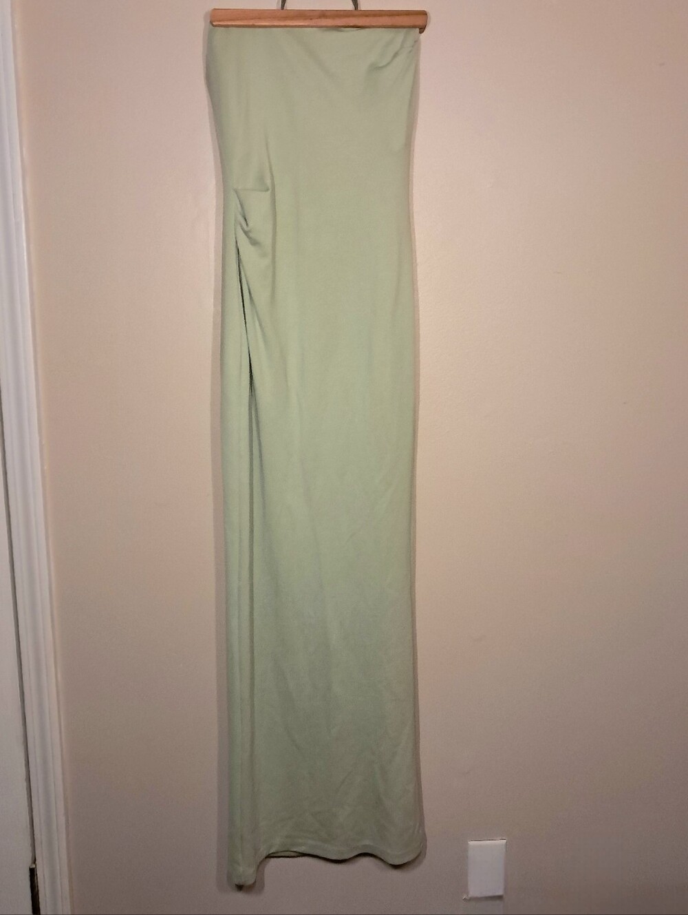 Revolve X Michael Costello Sage Green Strapless Maxi Party Dress